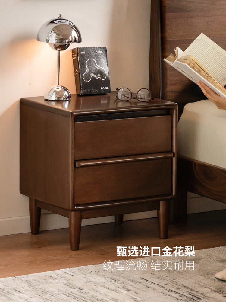 实木床头柜现代纽约储物柜卧室胡桃色收纳柜小柜子