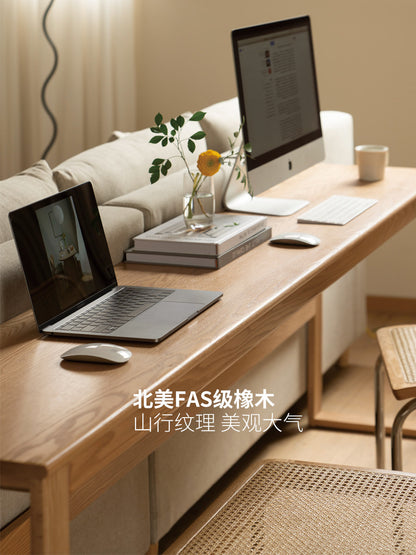 实木书桌简约靠墙长桌橡木办公桌大桌子现代原木窄桌