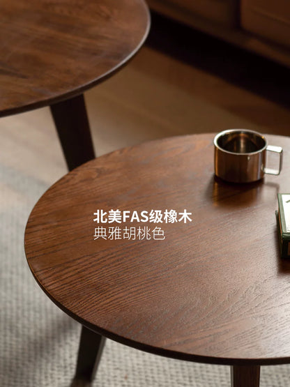 纯实木茶几沙发边几大小组合客厅圆形茶桌小户型原木矮桌