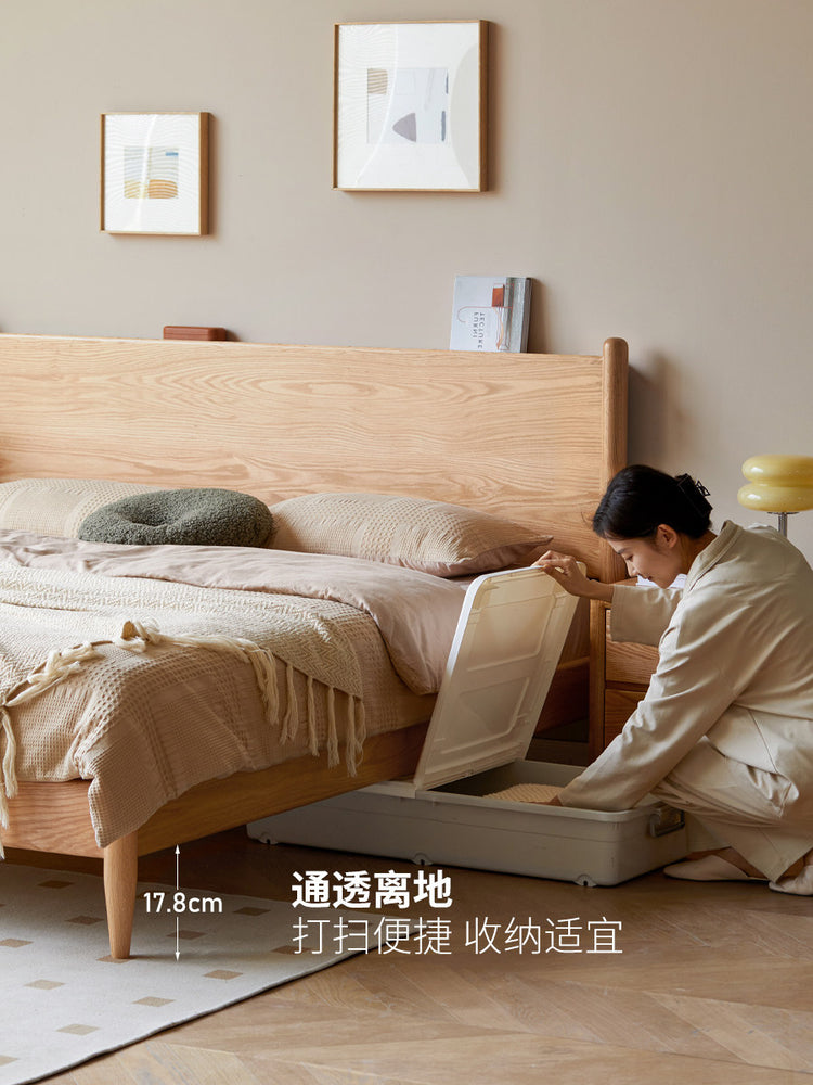 实木床主卧橡木双人床现代简约高床头大板床原木大床