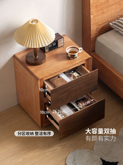 实木床头柜黑胡桃木樱桃木拼色储物柜卧室轻奢双抽收纳柜