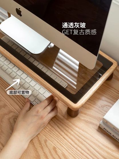 实木台式电脑架桌面显示器屏幕增高台托架办公室架子