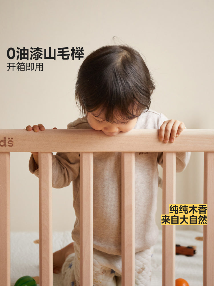 实木婴儿床可移动带滑轮拼接床新生儿宝宝床多功能护栏床