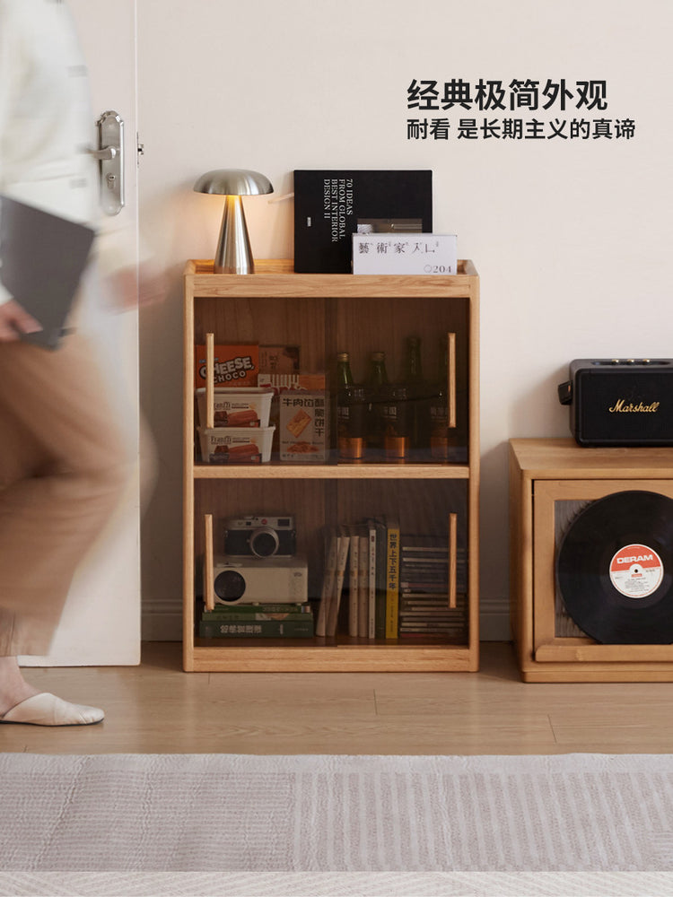 实木书柜现代简约橡木矮柜书房置物柜小户型小柜子