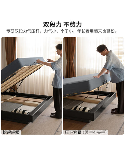 实木床现代简约黑色悬浮床卧室储物箱体床多功能齐边床