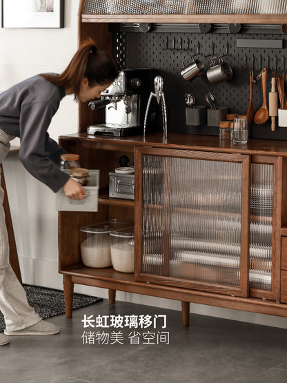 实木餐边柜白蜡木黑胡桃色一体高柜茶水柜储物柜酒柜