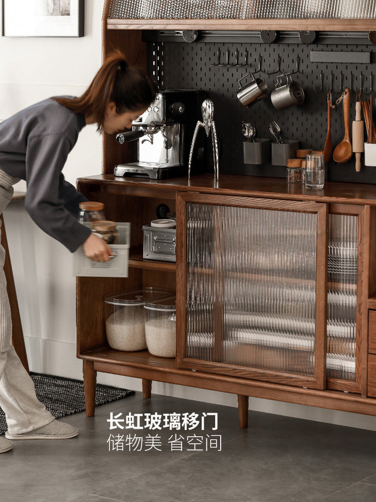 实木餐边柜白蜡木黑胡桃色一体高柜茶水柜储物柜酒柜