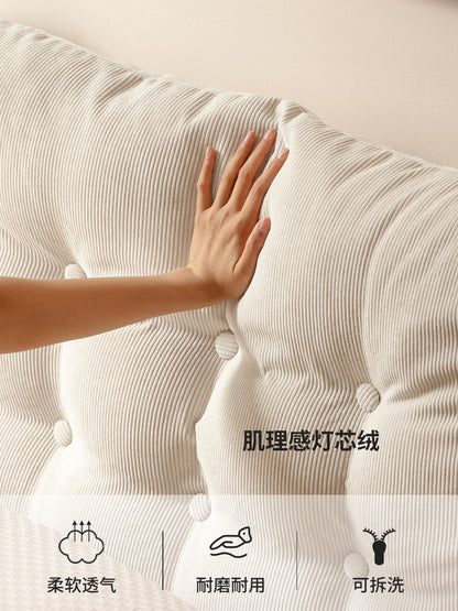 实木床奶油风家具橡木双人床简约床头软包靠背白色软靠床