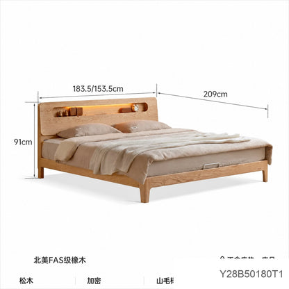 实木床橡木双人床卧室家具北欧带插座夜光大床置物床