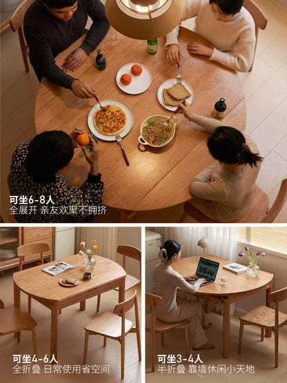 实木伸缩餐桌中古樱桃木圆桌吃饭桌子小户型折叠饭桌