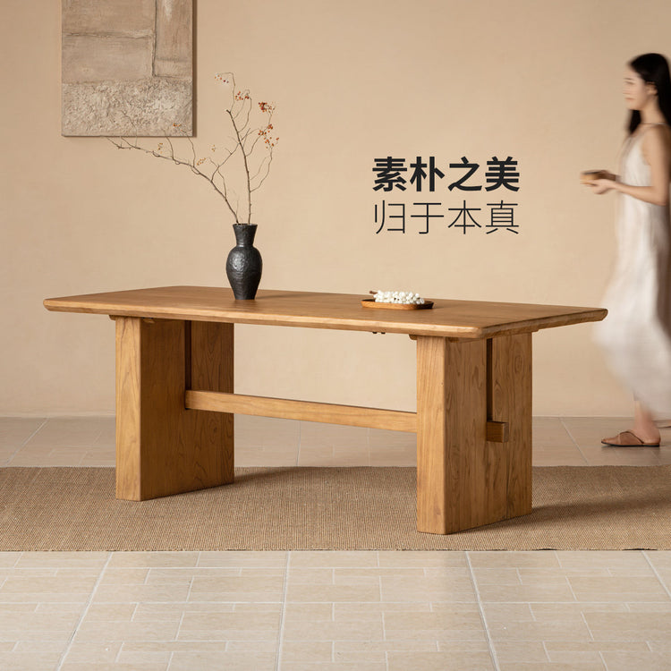 实木餐桌原木整厚大板桌侘寂风餐厅吃饭桌长桌工作台