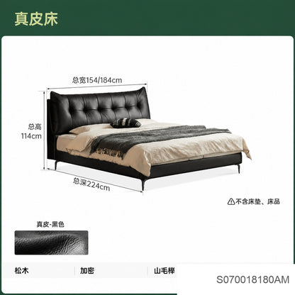 皮艺床卧室黑色真皮床意式轻奢双人床大黑熊齐边床