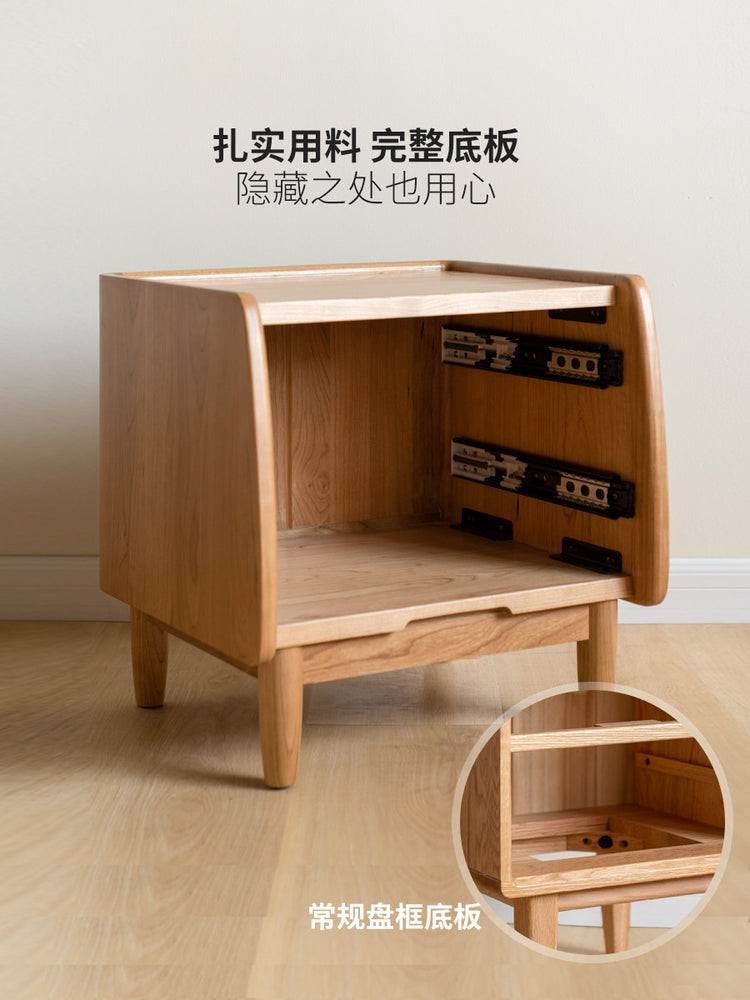 全实木床头柜中古风樱桃木床边柜卧室黑标新款小型储物柜