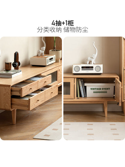 实木电视机柜简约现代客厅原木地柜北欧小户型橡木储物柜