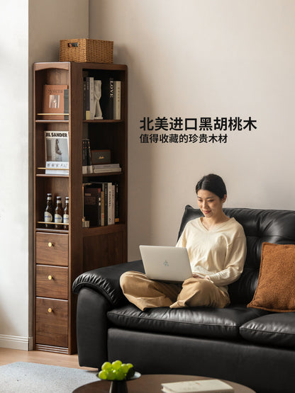 实木书柜小户型窄柜隔断柜书房胡桃色置物柜收纳柜子