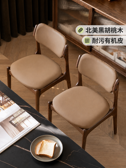 实木餐椅软包靠背椅现代简约黑胡桃木椅子餐厅凳子