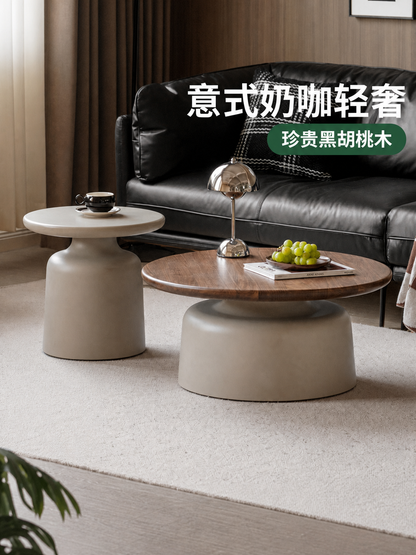 实木茶几客厅意式轻奢茶台黑胡桃木茶桌大小圆几组合