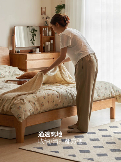 实木床樱桃木复古卧室双人床简约夜光床充电置物大床