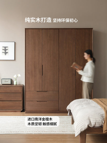 实木衣柜现代简约开门衣橱卧室胡桃色收纳柜储物柜