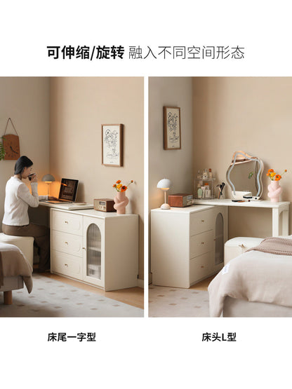 实木梳妆台斗柜一体主卧法式奶油风伸缩化妆桌白色化妆台