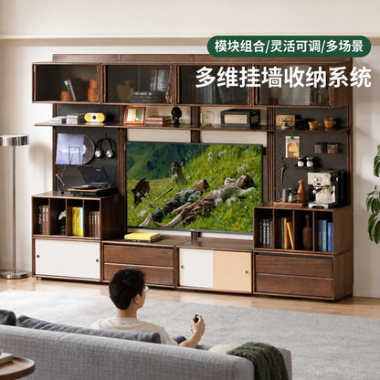 实木书架一体靠墙洞洞板展示架书房挂壁置物架落地组合柜