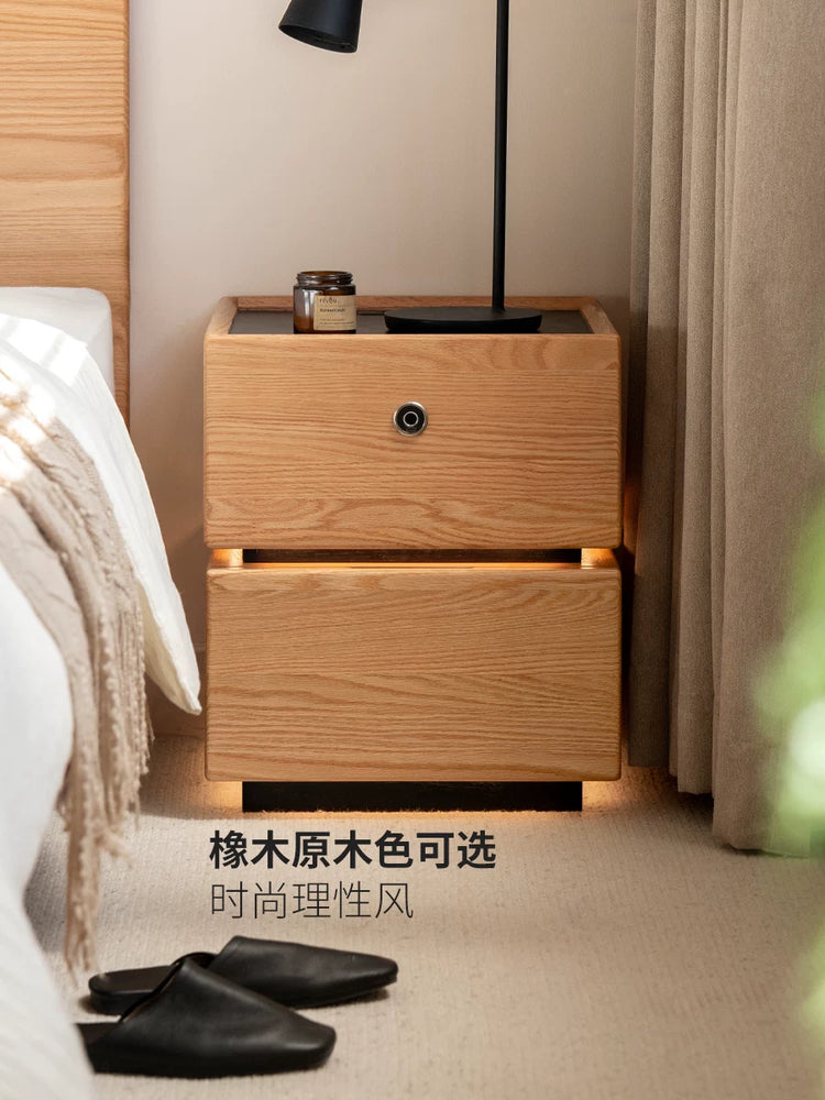 实木床头柜智能带锁床边柜轻奢胡桃木小柜子带插座储物柜