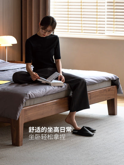 全实木床北欧卧室黑胡桃木大床现代简约1.5米1.8米双人床