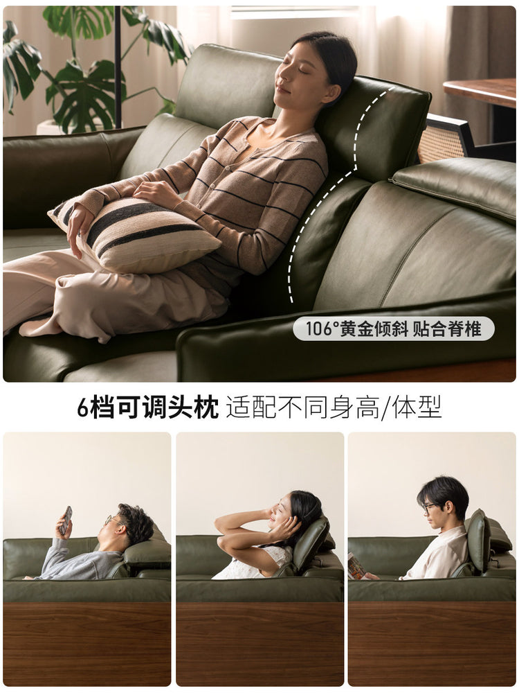 实木客厅意式轻奢黑标鲸韵真皮沙发黑胡桃高靠背沙发