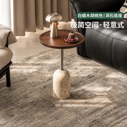 实木边几意式极简圆桌设计师客厅白蜡木胡桃色小茶几