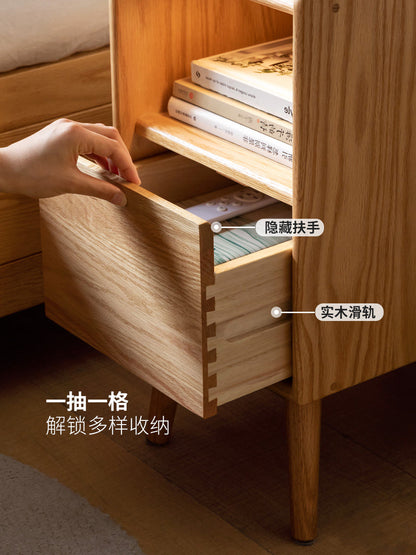 实木超窄床头柜卧室橡木储物柜现代简约多功能带灯收纳柜