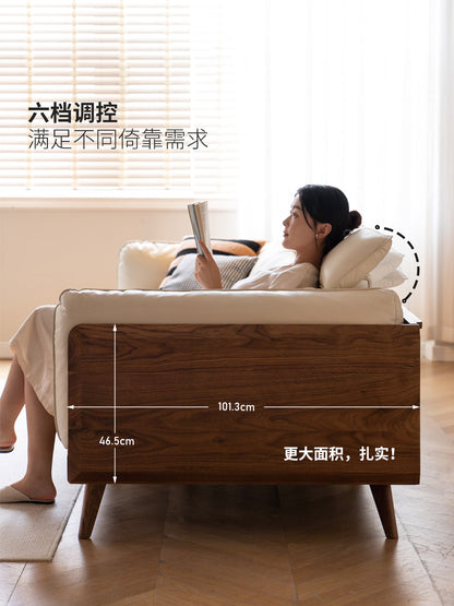 实木沙发新中式客厅黑胡桃鲸韵直排沙发黑标真皮沙发