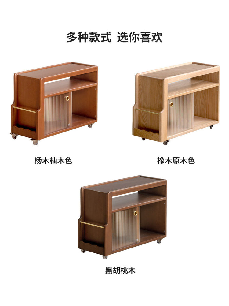 实木边几客厅中古风沙发边柜复古移动茶几收纳小推车