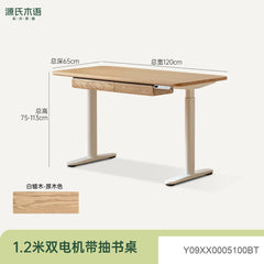 实木书桌现代简约站坐两用电动办公桌书房白蜡木升降桌