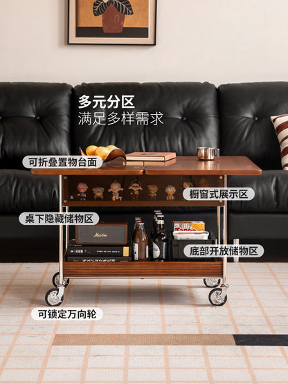 实木折叠茶几客厅包豪斯沙发边桌小户型边几中古移动推车