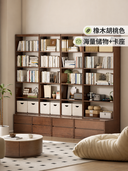 实木书架一体靠墙置物架橡木落地储物柜定制墙书柜