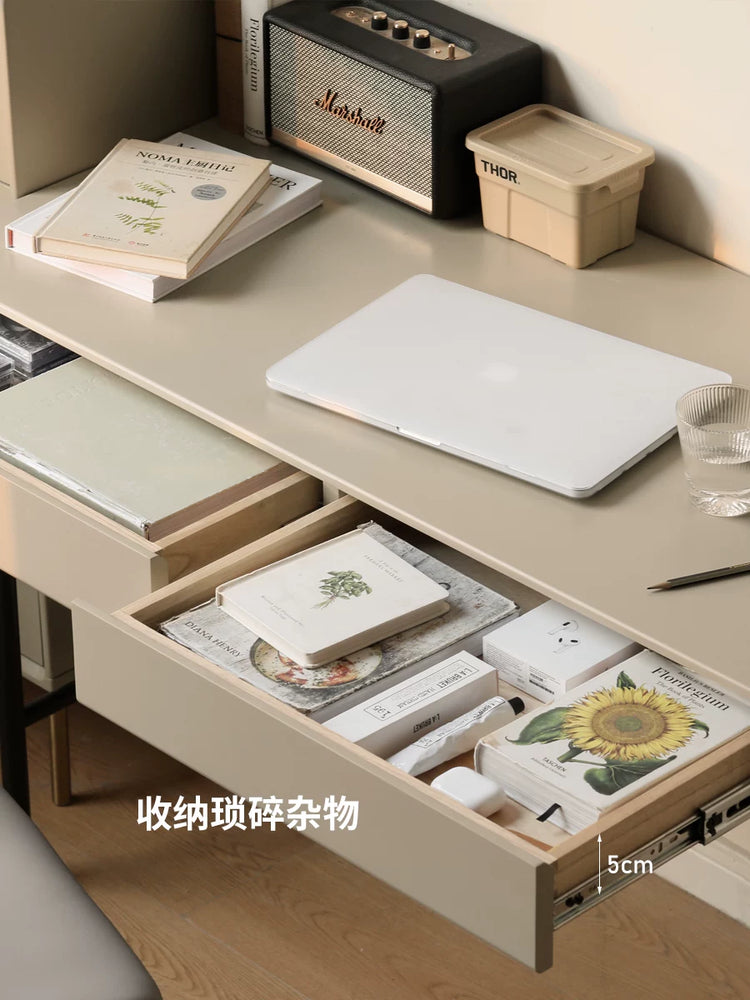 实木书桌轻奢灰色靠墙长桌子带抽屉铁艺办公桌化妆桌