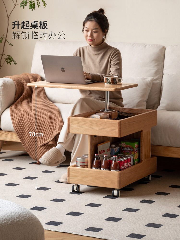 实木可升降旋转边几客厅茶几橡木床边桌可移动沙发侧边桌