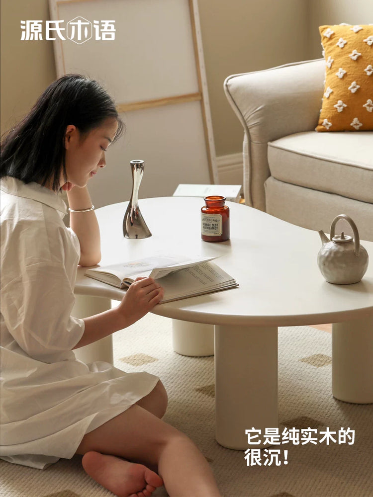 实木云朵茶几现代简约小户型客厅白色茶桌奶油风茶台