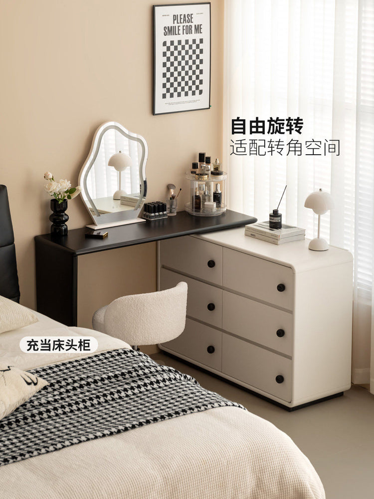 实木化妆桌现代简约梳妆台斗柜一体卧室奶油风转角化妆台