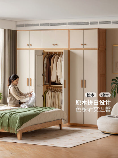 实木衣柜橡木简约收纳储物柜现代卧室自由组合衣橱