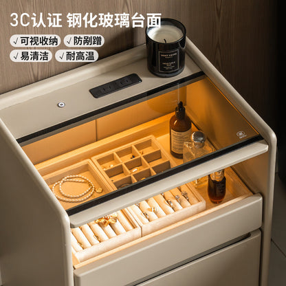 实木床头柜意式轻奢储物柜卧室灰色收纳柜多功能柜子