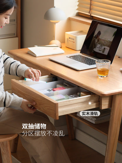 实木书桌简约桌子带抽屉原木学习桌办公桌橡木写字台