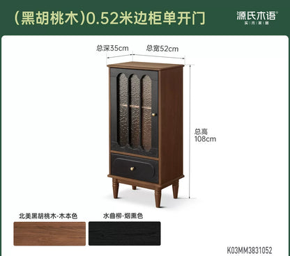 实木电视柜边柜客厅法式复古收纳储物柜胡桃色展示柜