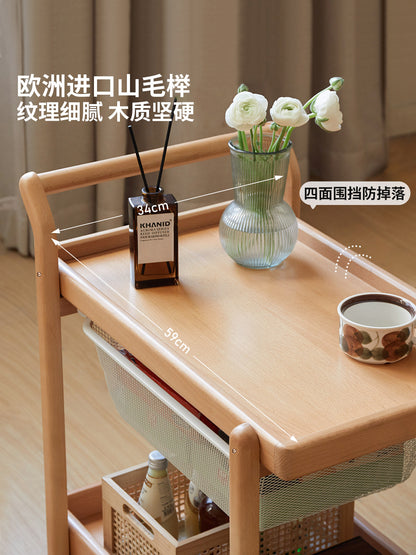 实木边几客厅现代简约沙发侧边桌原木置物边柜移动小推车