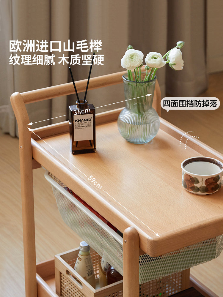 实木边几客厅现代简约沙发侧边桌原木置物边柜移动小推车
