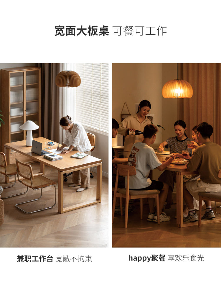 实木餐桌靠墙大板桌吃饭桌子橡木办公桌长方形饭桌