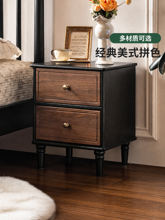 实木床头柜美式复古储物柜卧室黑胡桃木小柜子收纳柜