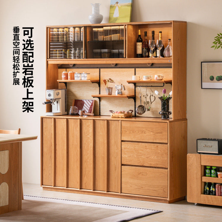 实木餐边柜餐厅樱桃木带电轨茶水柜靠墙一体储物柜子