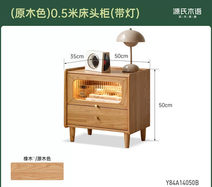 实木床头柜卧室带灯床边柜橡木原木风小柜子储物柜