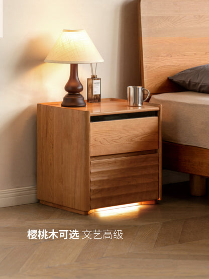 实木床头柜黑胡桃木简约床边柜落地小柜子黑标家具